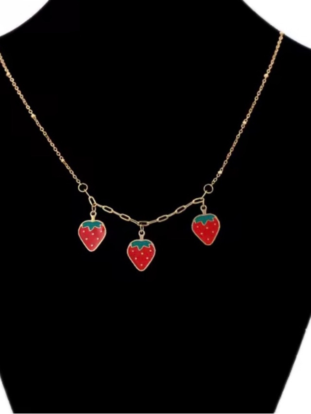 Anthropologie Gold Necklace with Red Strawberry Charms - Picture 3 of 3